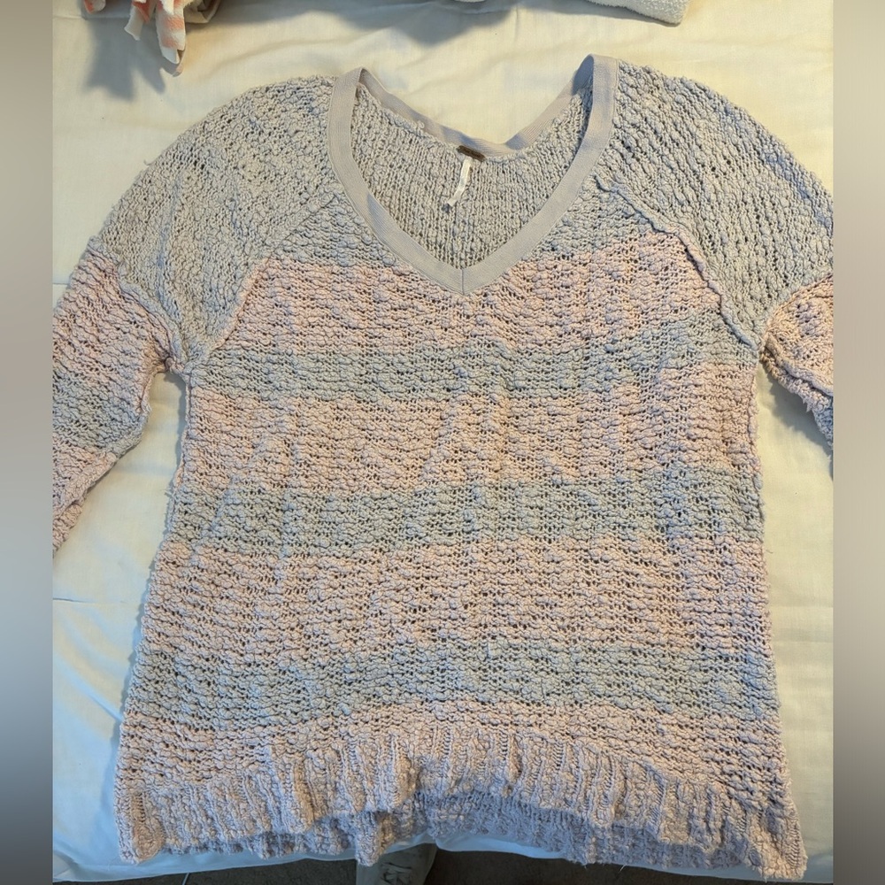 Free Peoplele Pink and Purple Striped Knit Sweater